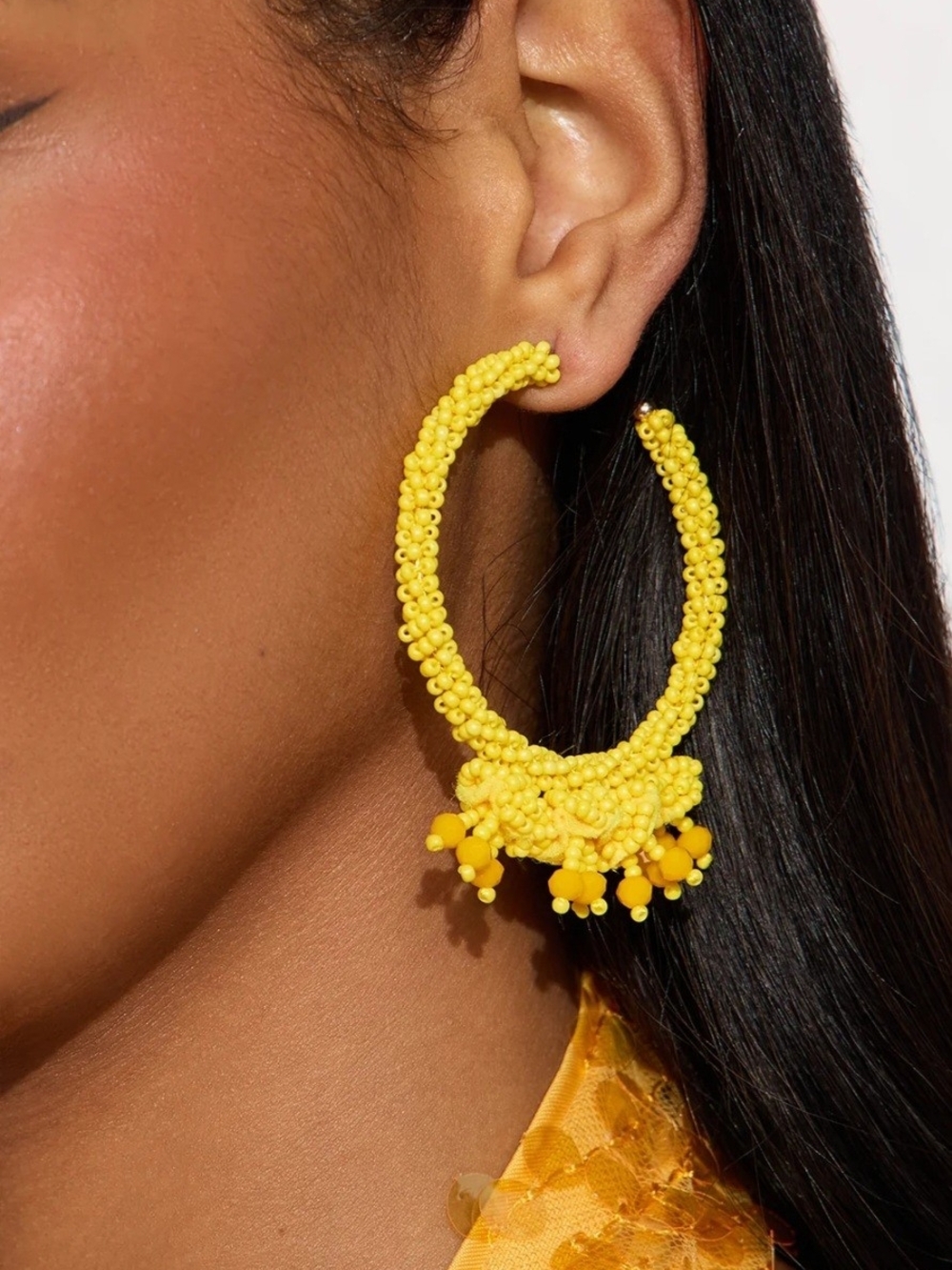 Fashion Nova Sundrop Beaded Hoop Earrings Yellow